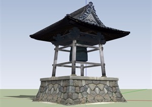 古典中式风格详细钟亭设计SU(草图大师)模型