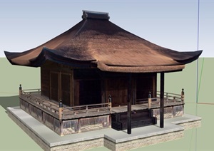 古典中式单层寺庙设计SU(草图大师)模型