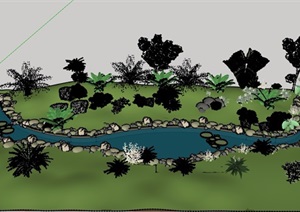某河流景观详细素材设计SU(草图大师)模型