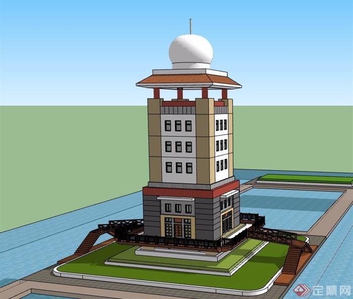 海洋观测站详细建筑设计su模型