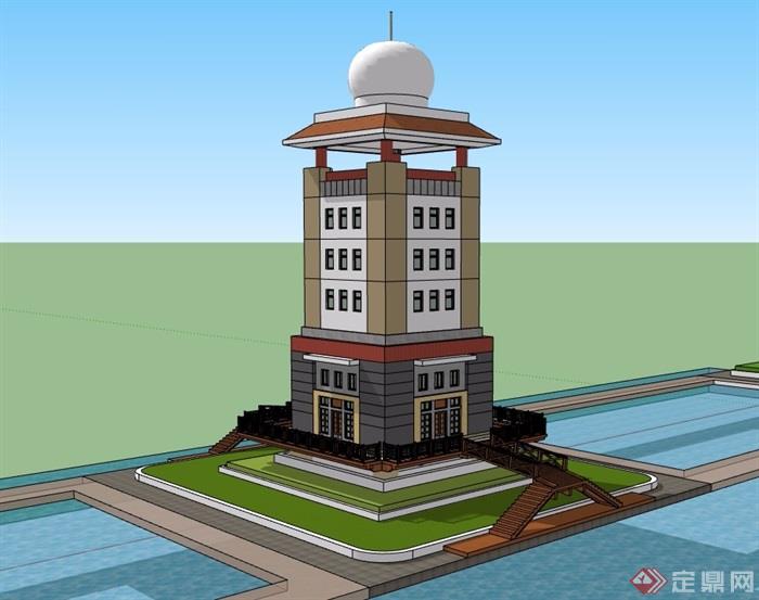 海洋观测站详细建筑设计su模型