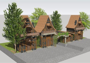 东南亚风格住宅屋建筑设计SU(草图大师)模型