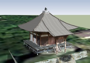 古典中式风格寺庙庙宇建筑设计SU(草图大师)模型