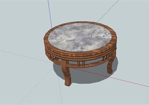 中式风格详细圆形桌子设计SU(草图大师)模型