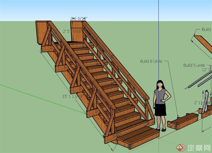 木质详细的楼梯踏步素材设计su模型