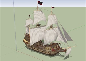 某详细的木质帆船设计SU(草图大师)模型