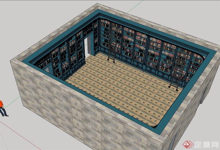 现代风格详细图书馆室内su模型