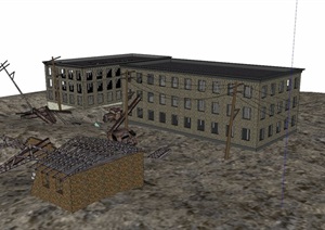 毁灭的城市建筑SU(草图大师)模型