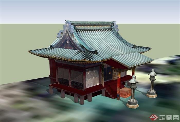 古典中式风格单层寺庙详细su模型