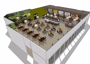 餐厅详细室内空间SU(草图大师)模型