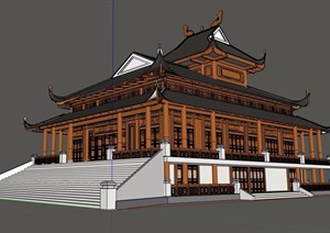 某古典中式风格宫殿寺庙设计SU(草图大师)模型