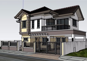 现代风格自建住宅别墅设计SU(草图大师)模型