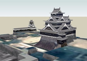 寺庙详细多层建筑设计SU(草图大师)模型