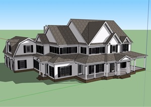 美式风格完整详细的住宅别墅设计SU(草图大师)模型
