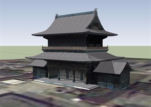 古典中式风格详细寺庙旅游建筑SU(草图大师)模型