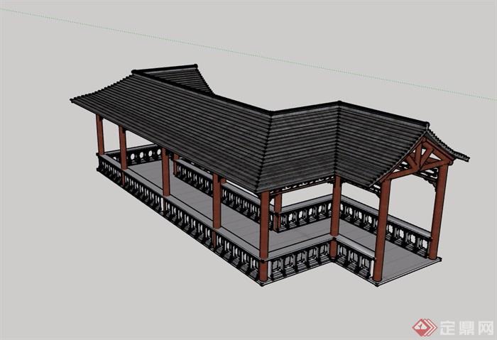 古典中式风格详细长廊亭设计su模型