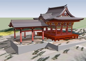 古典中式风格详细亭廊组合SU(草图大师)模型