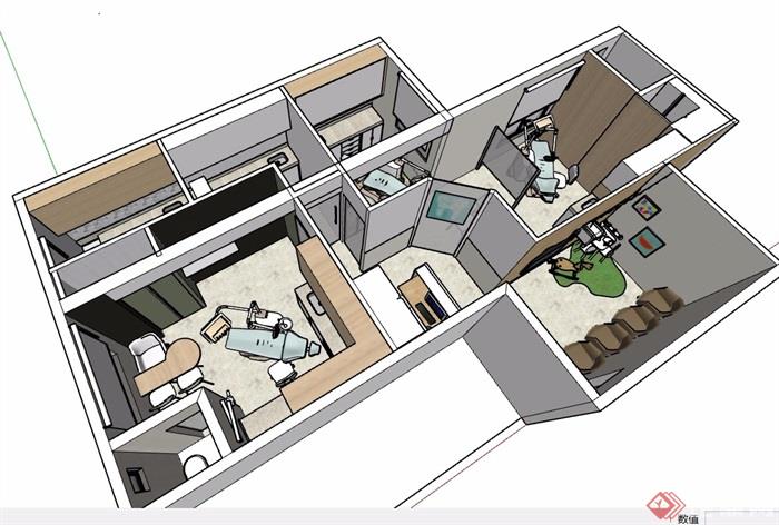 精致详细完整的住宅室内空间设计su模型