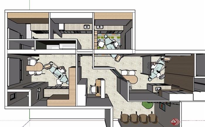 精致详细完整的住宅室内空间设计su模型