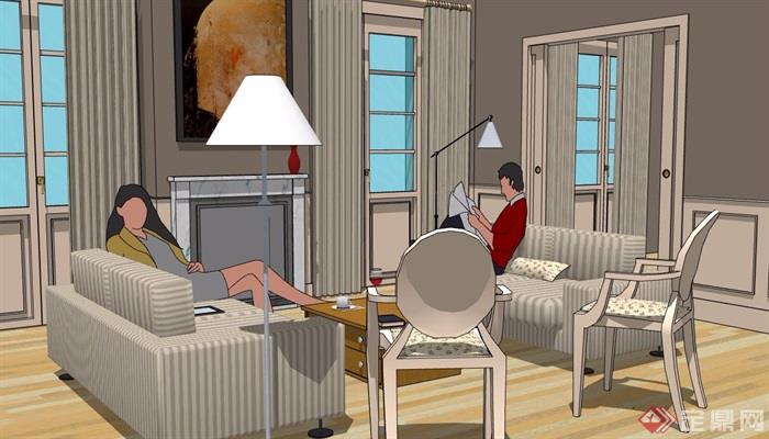 现代风格室内住宅室内客厅空间su模型