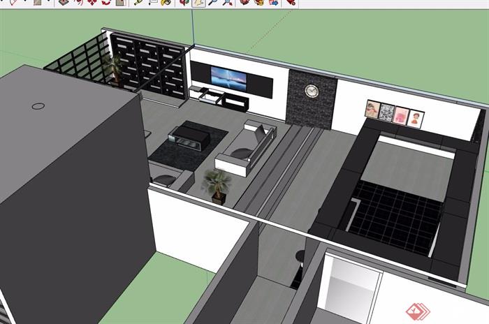 现代风格住宅室内厨房客厅空间su模型