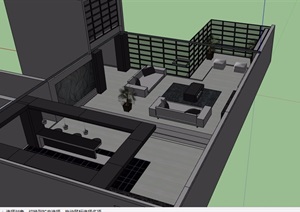 现代风格住宅室内厨房客厅空间SU(草图大师)模型