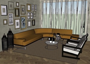 某现代风格详细住宅室内客厅空间设计SU(草图大师)模型