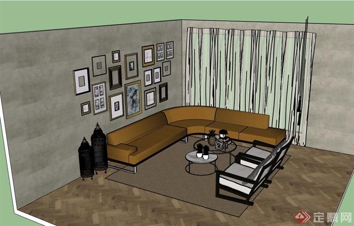 某现代风格详细住宅室内客厅空间设计su模型