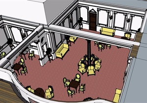 欧式风格详细的餐饮空间SU(草图大师)模型