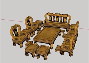 某中式风格详细桌椅组合素材设计SU(草图大师)模型