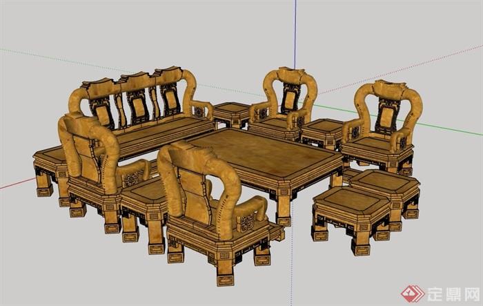 某中式风格详细桌椅组合素材设计su模型