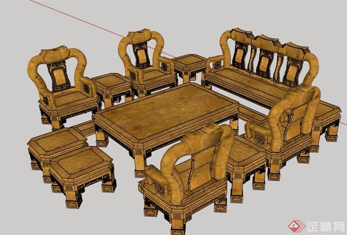 某中式风格详细桌椅组合素材设计su模型