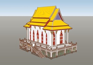 东南亚风格详细寺庙设计SU(草图大师)模型