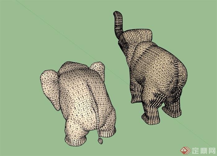 两只大象雕塑素材设计su模型