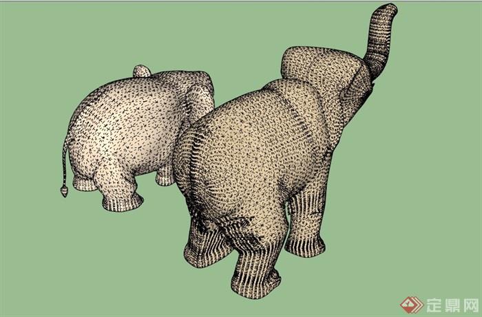 两只大象雕塑素材设计su模型