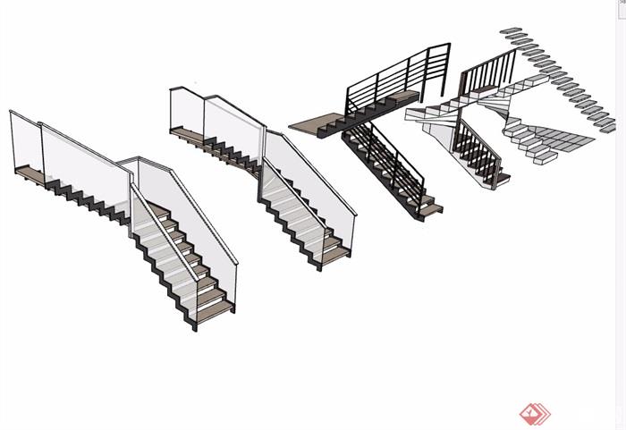 多个建筑楼梯素材设计su模型