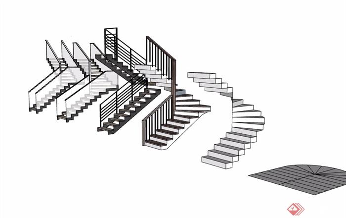 多个建筑楼梯素材设计su模型