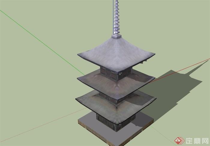 古典中式风格三层塔素材设计su模型