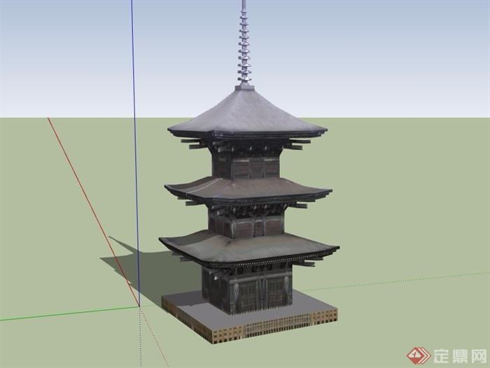 古典中式风格三层塔素材设计su模型
