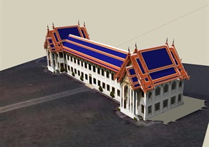 东南亚风格多层酒店设计SU(草图大师)模型
