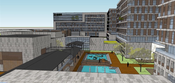 坡屋顶中式合院和现代大型办公写字楼综合创意产业办公园区(4)