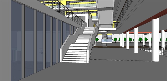 现代创意底层架空立体交通风雨长廊开放式中小学校园规划(4)