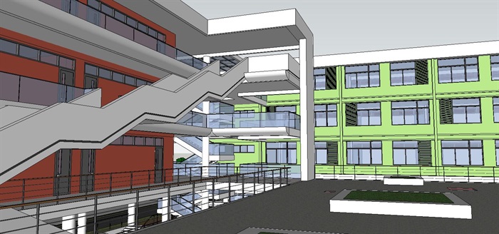 现代创意底层架空立体交通风雨长廊开放式中小学校园规划(7)