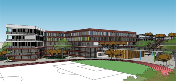 现代大型立体连通开放交流式创意折线形屋顶平台中小学校园规划设计(2)