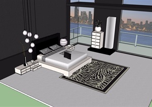住宅室内卧室床素材设计SU(草图大师)模型