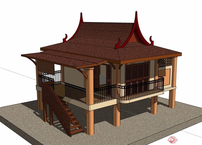 东南亚风格民居住宅屋建筑su模型