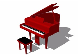 现代详细的红色钢琴素材设计SU(草图大师)模型