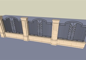 围墙金属栏杆石材柱子SU(草图大师)模型