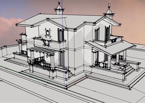 无材质贴图住宅别墅建筑SU(草图大师)模型