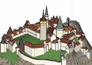 欧式风格山顶城堡综合建筑SU(草图大师)模型
